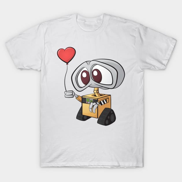 Sad Wall-E with Heart Balloon T-Shirt by casbuijsman